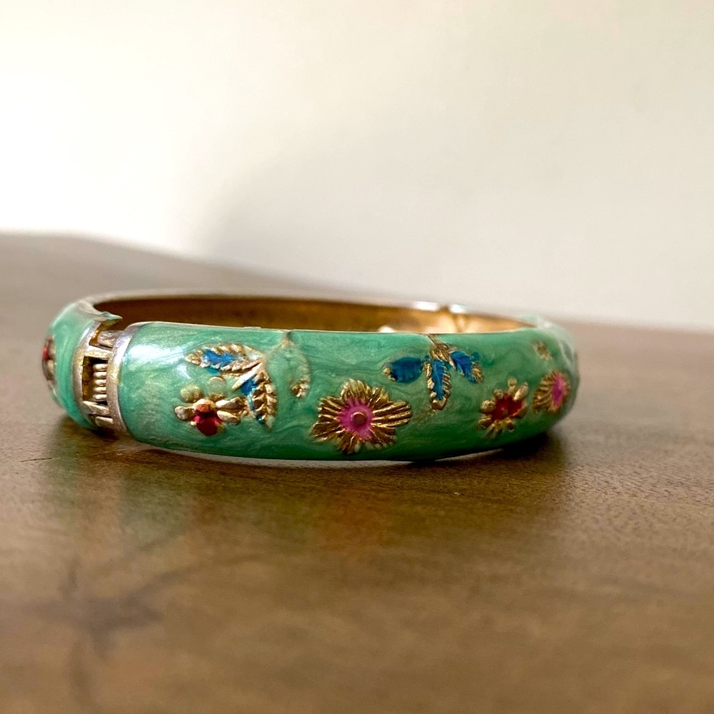 Vintage Floral Cuff Bracelet in Jade Green